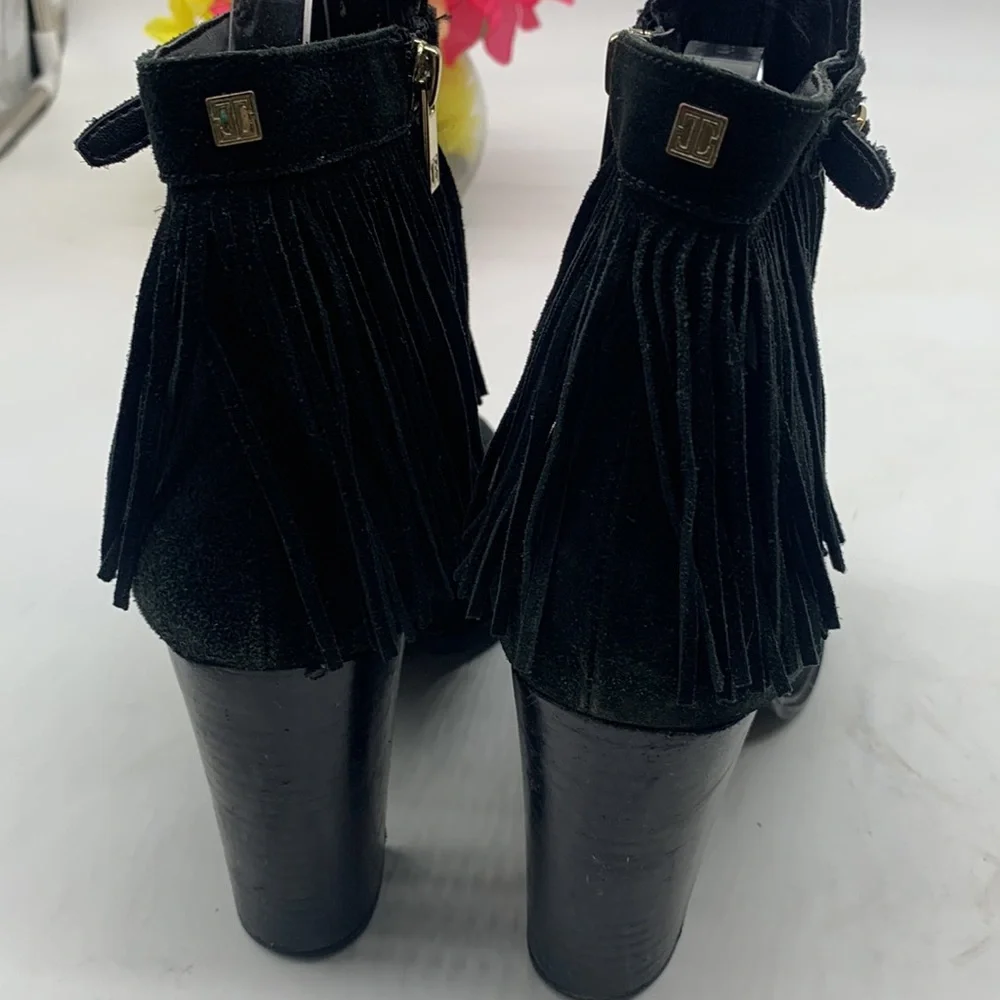 Ivanka Trump Itperta Black Fringe Suede Heeled Ankle Bootie Sz 10 BAB4117B - Picture 5 of 10